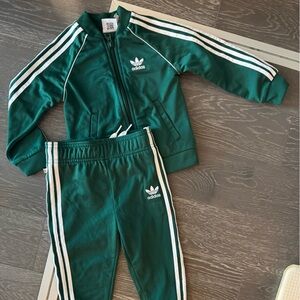 Adidas Dark Green Tracksuit with White Accents